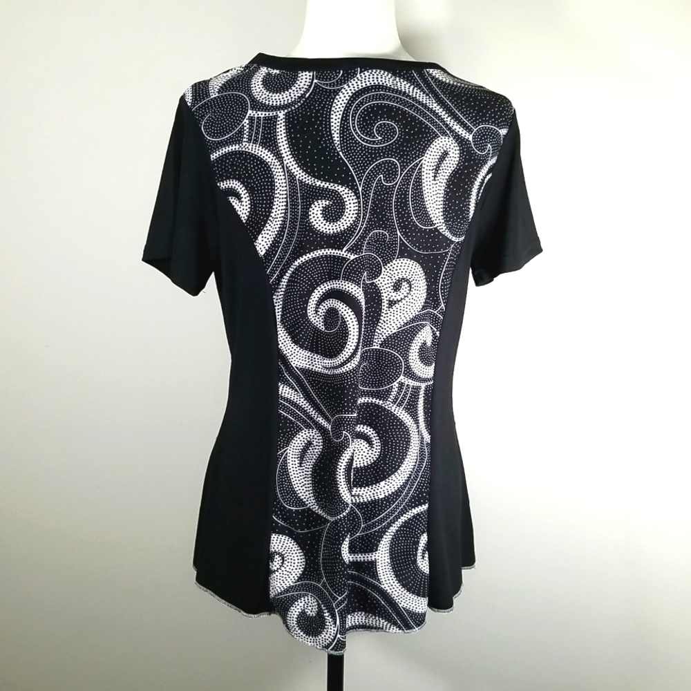 Fiori Women's Top Size S Graphic Pattern Asymmetric Hem V-Neck - Picture 4 of 7